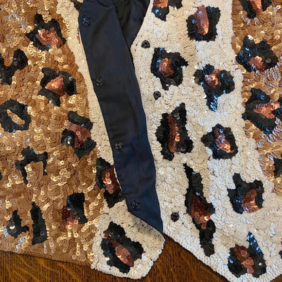 VINTAGE JUST FABULOUS SEQUIN LEOPARD ANIMAL PRINT SILK CAMP GLAM 80s VEST - Picture 15 of 16